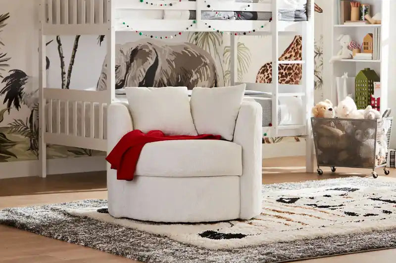Made in Canada Petite 36 Chenille Fabric Swivel Cuddler Accent Chair - Plush Heaven White