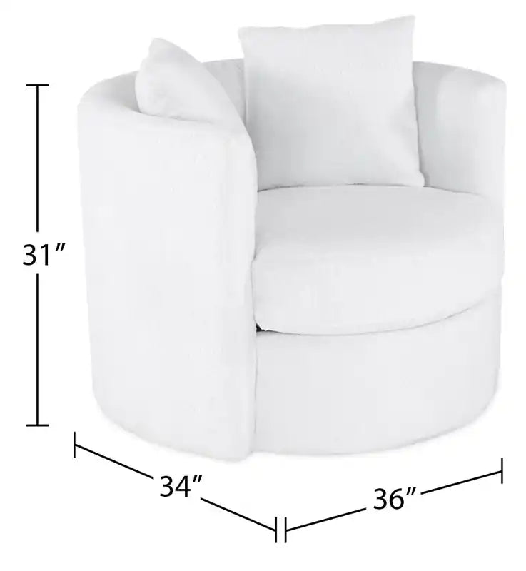 Made in Canada Petite 36 Chenille Fabric Swivel Cuddler Accent Chair - Plush Heaven White