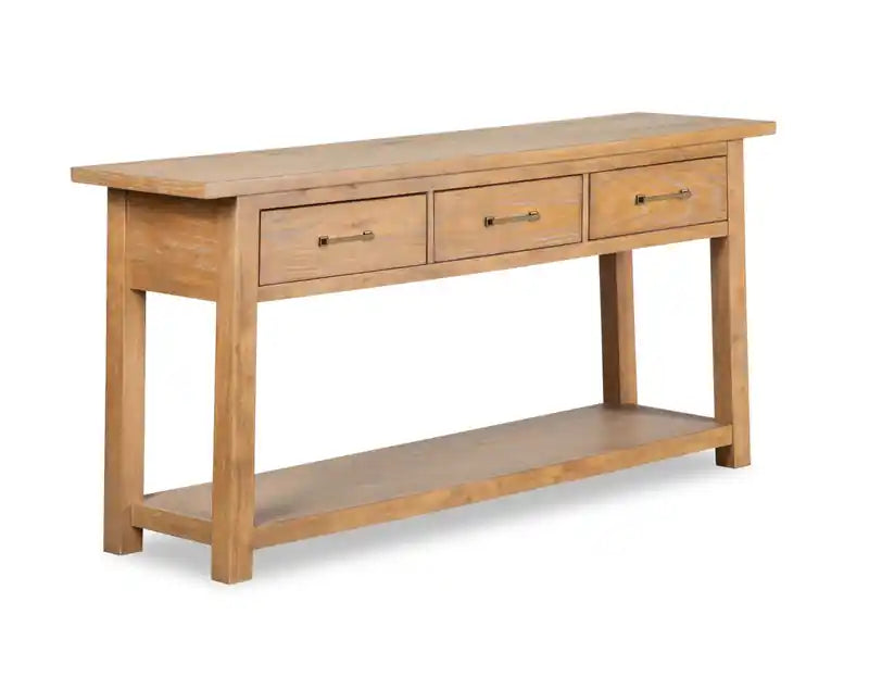 Rhett 64 Modern Sofa Table with Storage and Shelf - Light Brown Oak