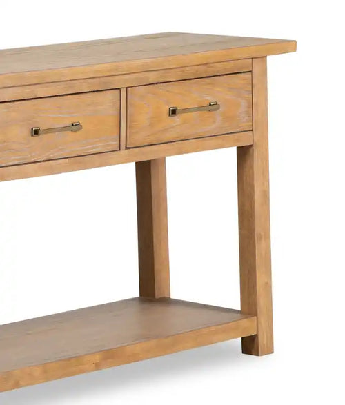 64" Modern Sofa Table with Storage and Shelf - Light Brown Oak