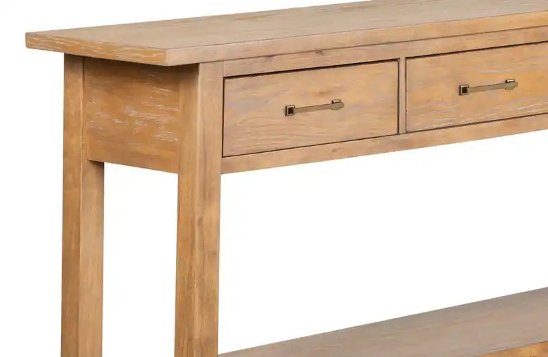 64" Modern Sofa Table with Storage and Shelf - Light Brown Oak