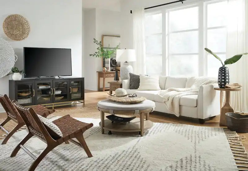 64" Modern Sofa Table with Storage and Shelf - Light Brown Oak