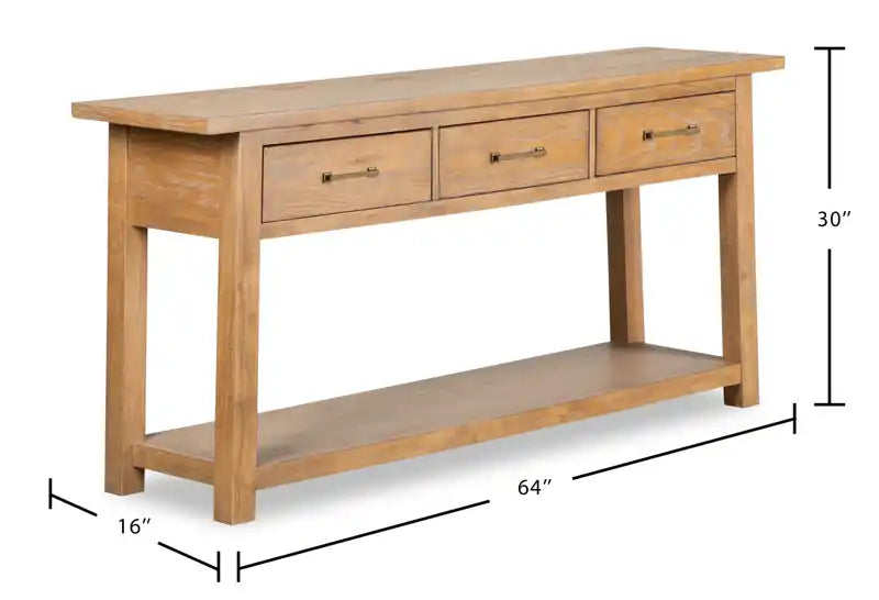 64" Modern Sofa Table with Storage and Shelf - Light Brown Oak