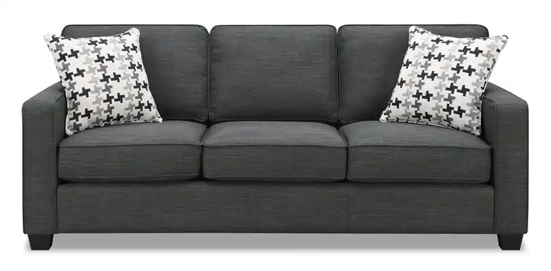 Made in Canada Sawyer 83 Linen-Look Fabric Sofa with Reversible Cushions and Accent Pillows - Charcoal Grey
