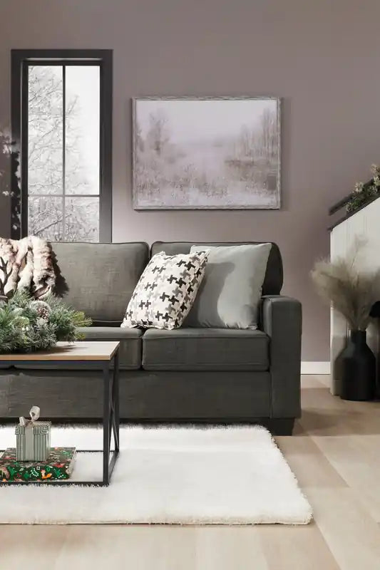 Made in Canada Sawyer 83 Linen-Look Fabric Sofa with Reversible Cushions and Accent Pillows - Charcoal Grey
