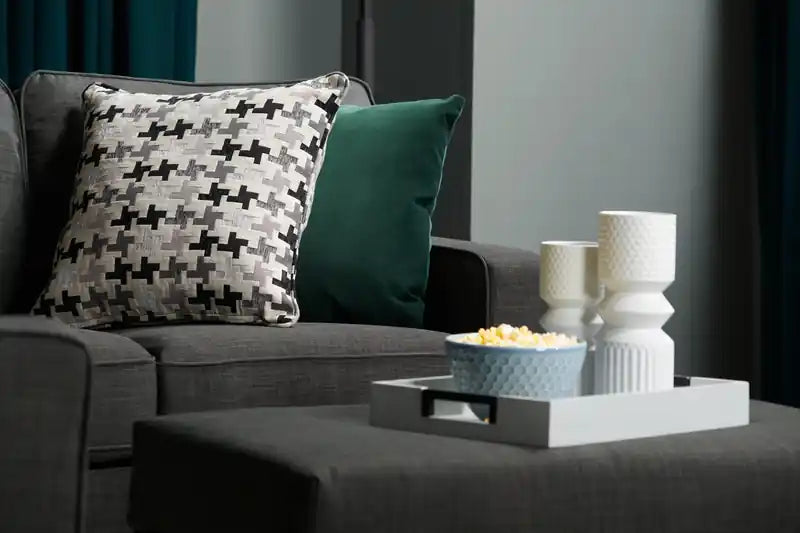 Made in Canada Sawyer 83 Linen-Look Fabric Sofa with Reversible Cushions and Accent Pillows - Charcoal Grey