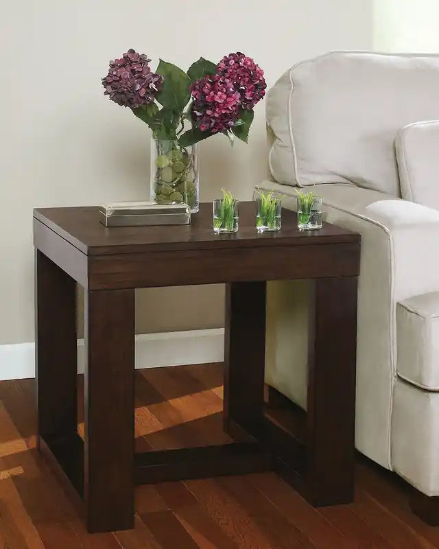 24" Contemporary End Table - Dark Brown Wood