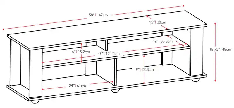 Bakersfield 58 Modern TV Stand with Storage and Cable Management for TVs up to 65- Black